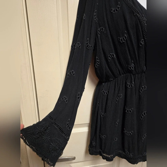 Lulus Moonlit Magic Black Embroidered Eyelet Long Sleeve Romper SzMed - Picture 6 of 12